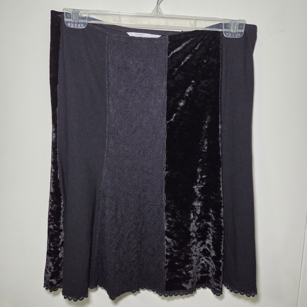 Black Velvet Panel Midi Skirt Women's Size L Goth Romantic Whimsigoth Y2K Grunge